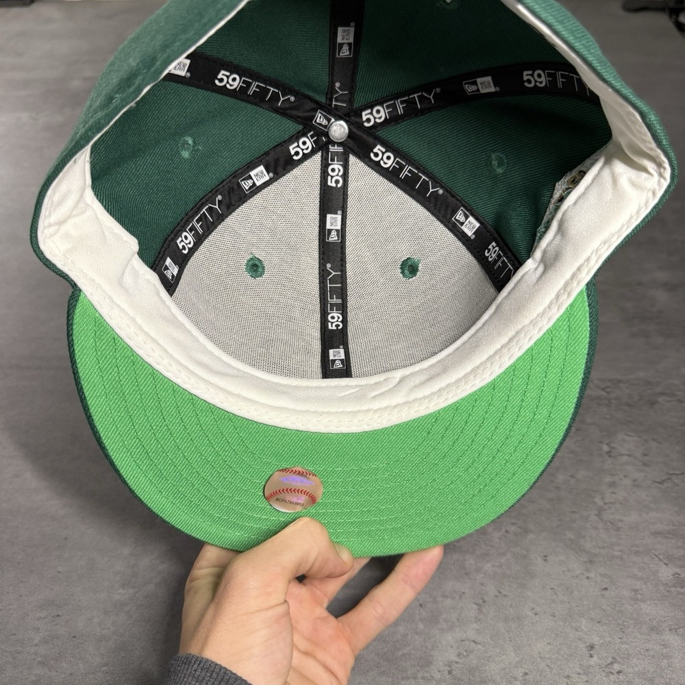 Hat Club Oakland Athletics A's New Era Cap 7 1/4 Dark Lime Green Side Patch Gold - Picture 6 of 7